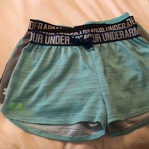4 youth XL girls under armour shorts black, blue